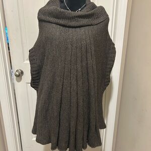 Brown Cowl Neck Sweater Poncho
